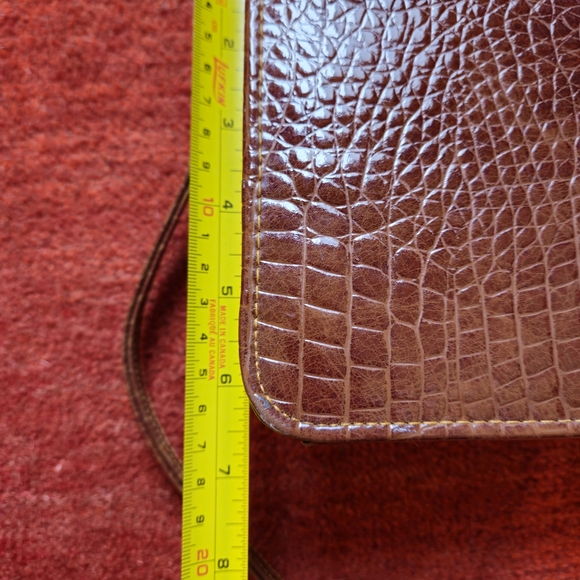 Vintage Alligator Faux Skin Handbag Goldtone Animal Figurine Brown Crossbody - Picture 7 of 11
